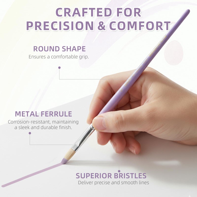 Somime Professional Watercolor Paint Brush Set, 12 Pcs Round Artist Paint Brushes for Watercolor, Oil, Gouache and Acrylic Painting, Purple Handle - Image 4
