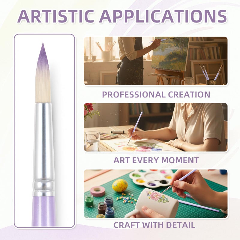 Somime Professional Watercolor Paint Brush Set, 12 Pcs Round Artist Paint Brushes for Watercolor, Oil, Gouache and Acrylic Painting, Purple Handle - Image 2