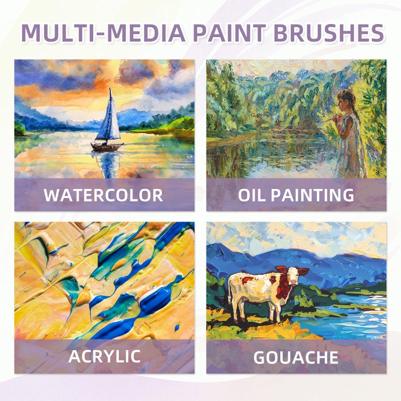 Somime Professional Watercolor Paint Brush Set, 12 Pcs Round Artist Paint Brushes for Watercolor, Oil, Gouache and Acrylic Painting, Purple Handle - Image 5