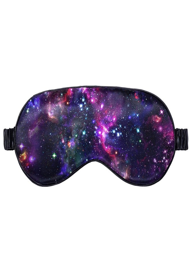 WIRESTER Soft Satin Silk Eye Mask Sleeping Mask Comfortable Sleep Mask with Adjustable Strap for Men Women Kids - Purple Nebula Galaxy - Image 1