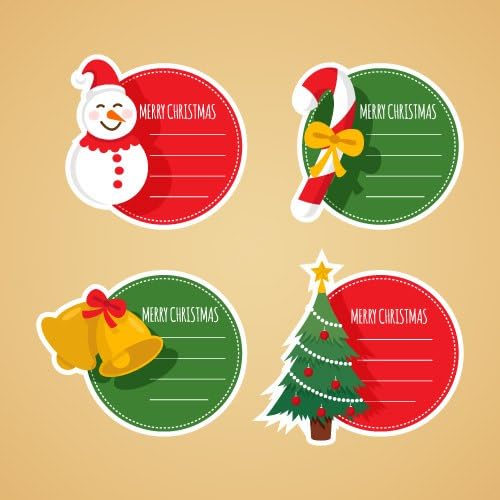 Curious Button Pack of 8 Christmas Paper Stickers – 2.5 Inch Round Merry Christmas Gift Tags with Snowman, Tree, Bells & Candy Cane – Chirtmas Wrapping and DIY Craft Labels, Chistmas Decoraton - Image 2