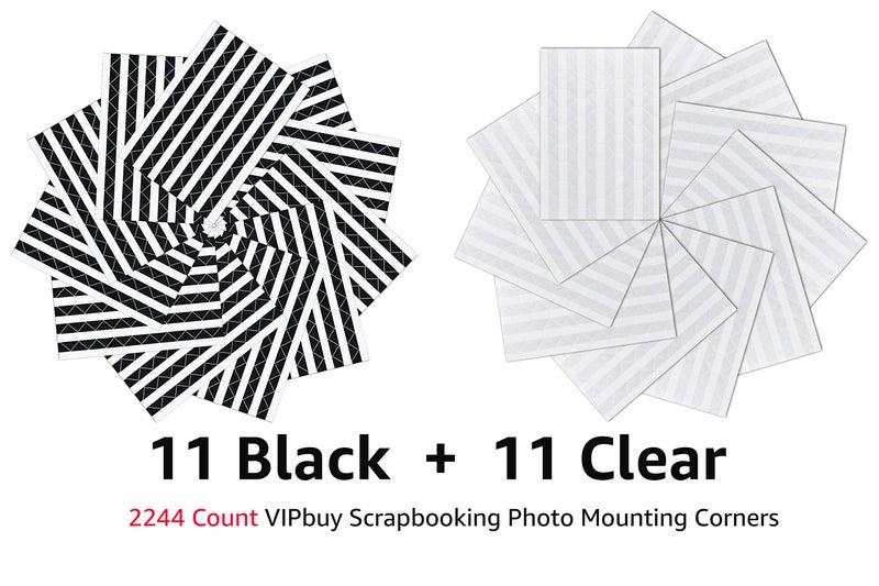 VIPbuy 2244 Count Photo Mounting Corner Stickers Self Adhesive for Scrapbooking Photo Album Diary DIY Craft, 22 Sheets (Black & Clear) - Image 2