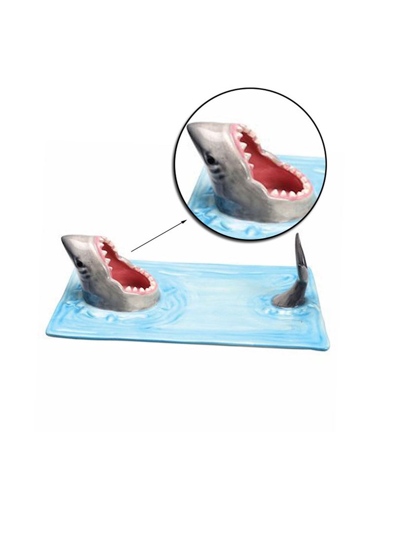 general Sharks Sushi Plate, Creative Ceramic Sushi Serving Tray with Anti-slip Bottom, Plate with Sauce Holder for Beach Themed Parties, Microwave Oven/Dishwasher/Freezer Safe Rectangle Platter Blue - Image 4