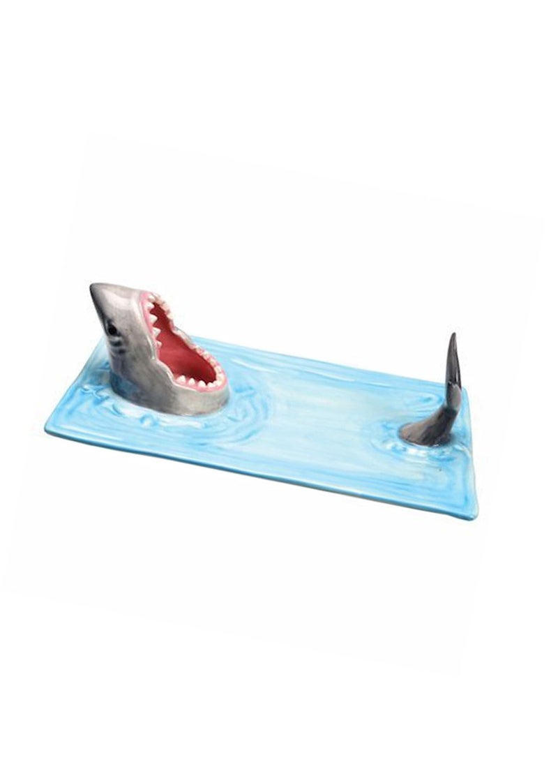 general Sharks Sushi Plate, Creative Ceramic Sushi Serving Tray with Anti-slip Bottom, Plate with Sauce Holder for Beach Themed Parties, Microwave Oven/Dishwasher/Freezer Safe Rectangle Platter Blue - Image 5
