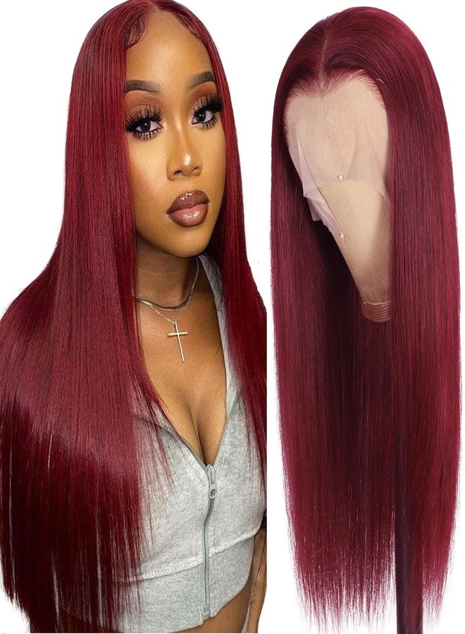 Rismale Hair 99j Burgundy Lace Front Wigs Human Hair 13x6.5 HD Burgundy Colored Lace Front Wigs Human Hair 250% Density Glueless Straight Wigs Human Hair Pre Plucked with Baby Hair (22 inch, 99j) - Image 1