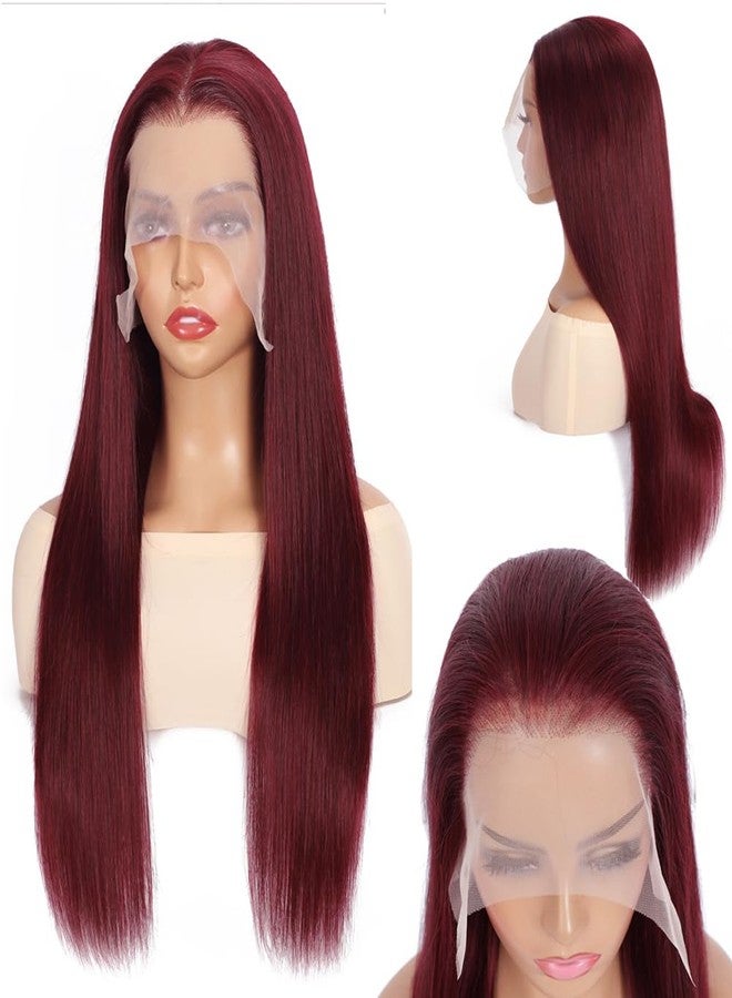 Rismale Hair 99j Burgundy Lace Front Wigs Human Hair 13x6.5 HD Burgundy Colored Lace Front Wigs Human Hair 250% Density Glueless Straight Wigs Human Hair Pre Plucked with Baby Hair (22 inch, 99j) - Image 3