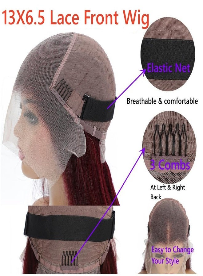 Rismale Hair 99j Burgundy Lace Front Wigs Human Hair 13x6.5 HD Burgundy Colored Lace Front Wigs Human Hair 250% Density Glueless Straight Wigs Human Hair Pre Plucked with Baby Hair (22 inch, 99j) - Image 4