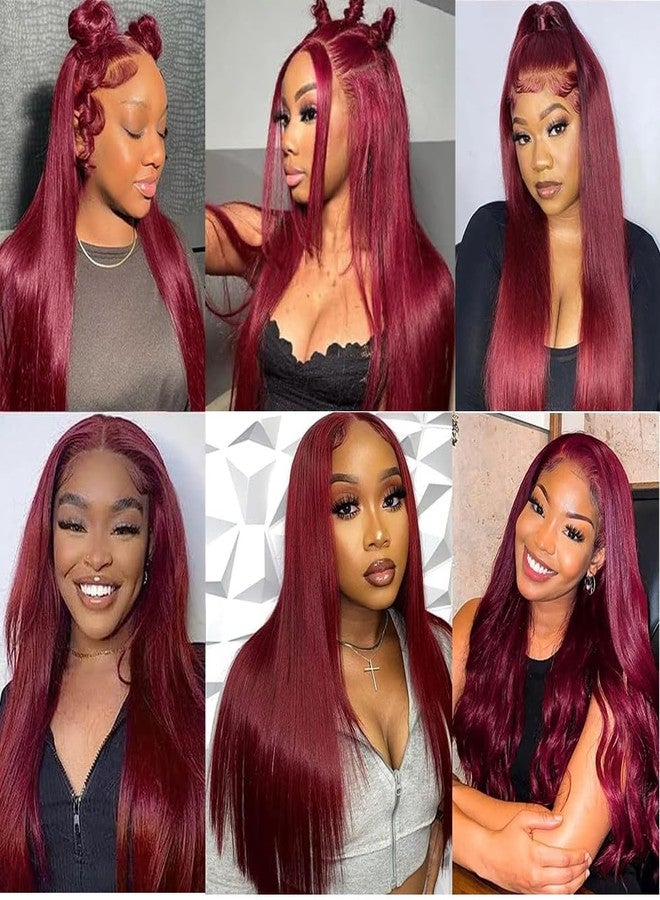 Rismale Hair 99j Burgundy Lace Front Wigs Human Hair 13x6.5 HD Burgundy Colored Lace Front Wigs Human Hair 250% Density Glueless Straight Wigs Human Hair Pre Plucked with Baby Hair (22 inch, 99j) - Image 5