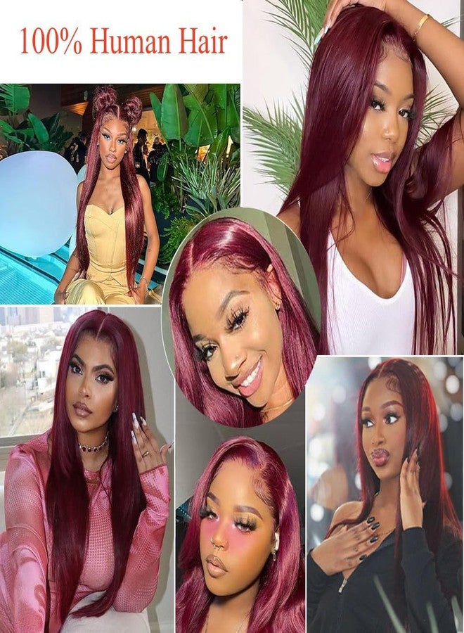 Rismale Hair 99j Burgundy Lace Front Wigs Human Hair 13x6.5 HD Burgundy Colored Lace Front Wigs Human Hair 250% Density Glueless Straight Wigs Human Hair Pre Plucked with Baby Hair (22 inch, 99j) - Image 2