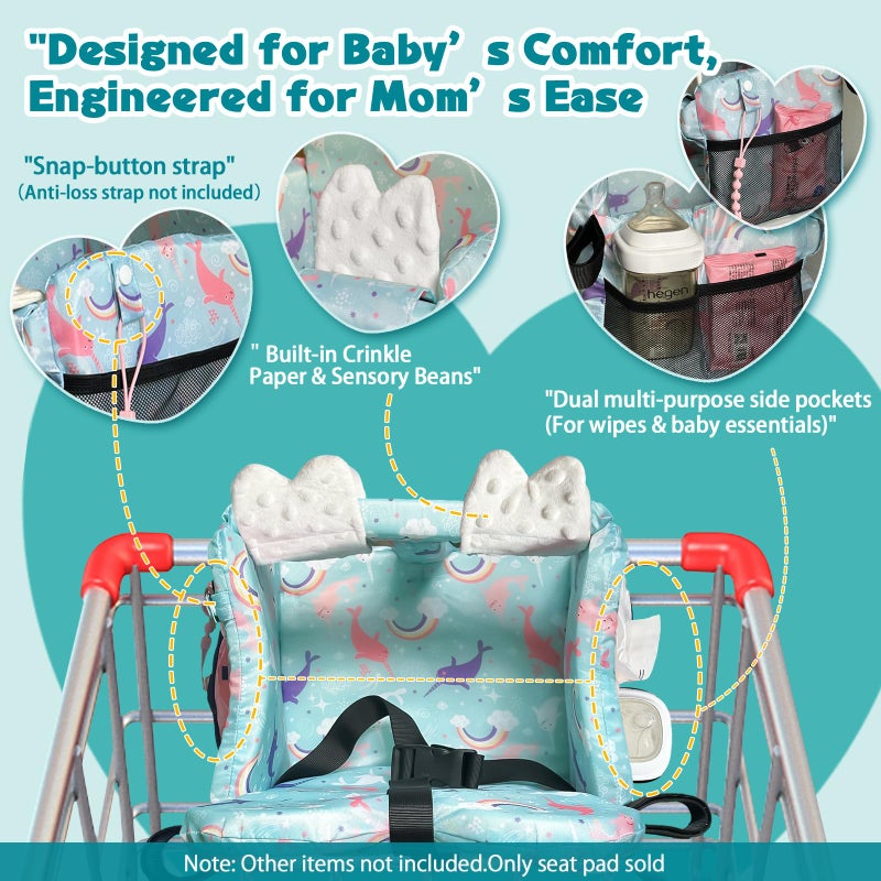 LWWACSS Premium Baby Shopping Cart Cover & High Chair Seat Protector - Universal Fit for Grocery Carts, Restaurant Chairsï¼ŒRestaurant Seats, and Park Swings-Girl & Boyï¼ˆOcean Blueï¼‰ - Image 3