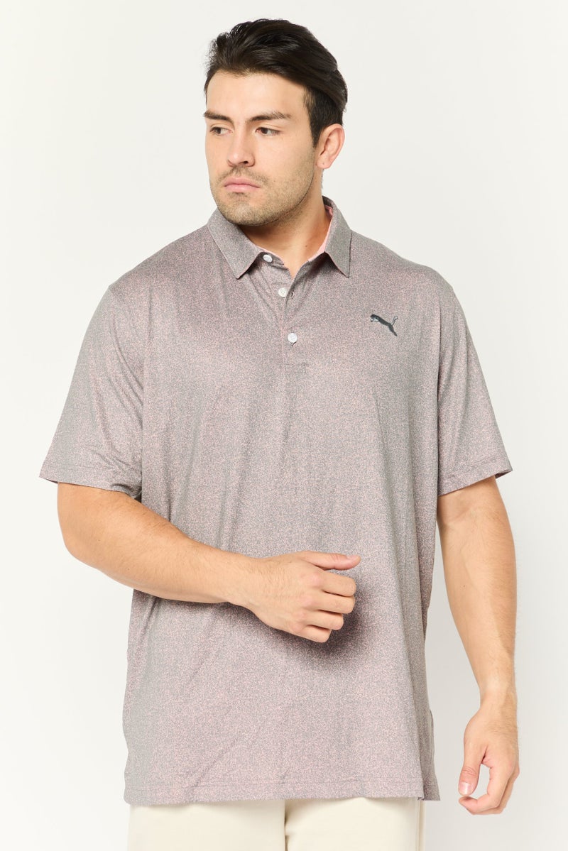 PUMA قمصان بولو قصيرة الأكمام للرجال، ملابس رياضية، خارجية، وردي/رمادي - Image 1