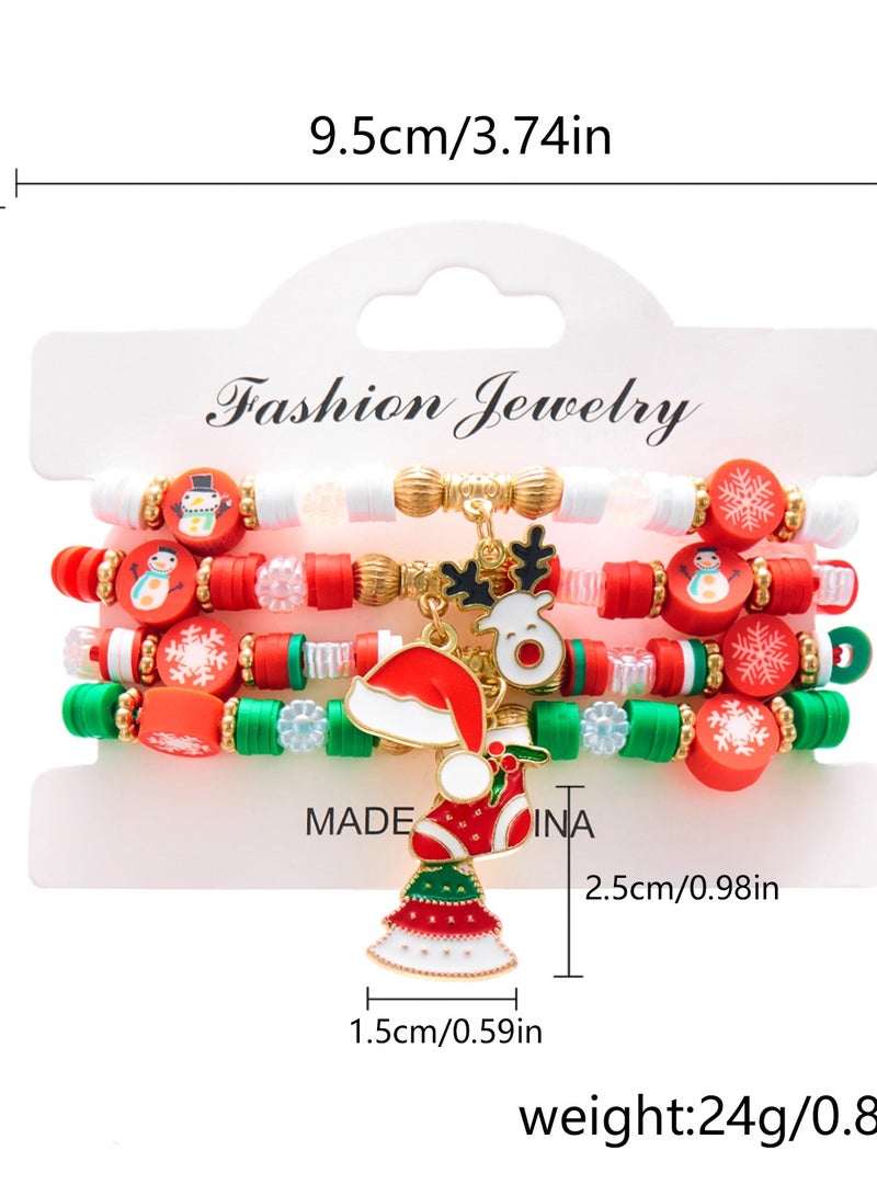 New Christmas Day Colorful Weaving Santa Claus Elk Gloves Soft Ceramic Combination Bracelet Christmas Set - Image 2