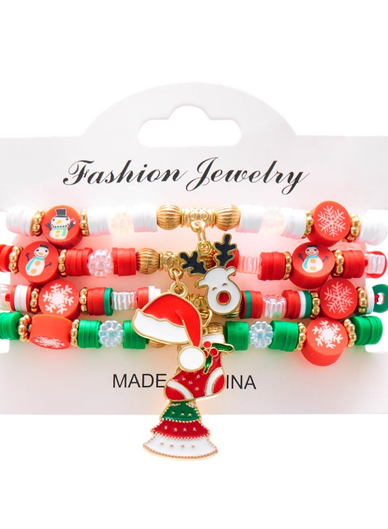 New Christmas Day Colorful Weaving Santa Claus Elk Gloves Soft Ceramic Combination Bracelet Christmas Set - Image 1