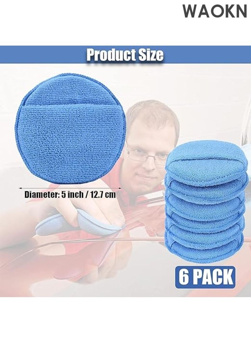 WAOKN Microfiber Wax Applicator Pads , Car Wax Applicator with Finger Pocket , Buffing & Detail Polishing Foam Pads , suitable for Car Cleaning and Fine Polishing , soft and comfortable , 5 inch , 6 Pack , blue . - Image 3