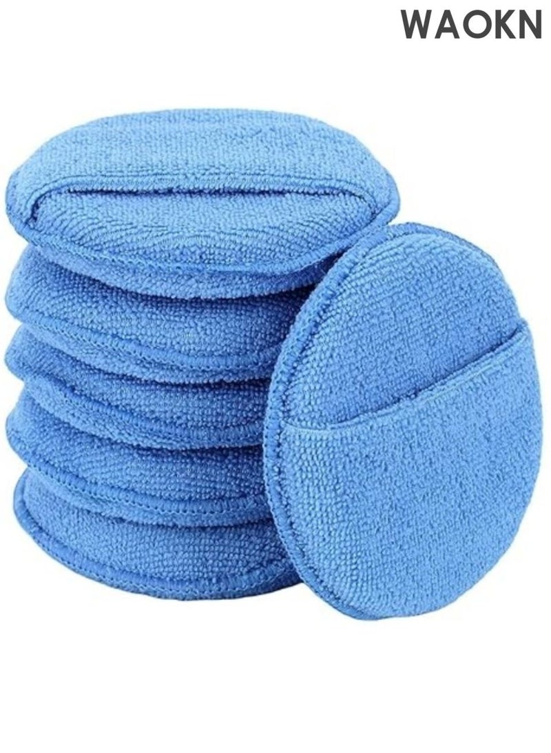 WAOKN Microfiber Wax Applicator Pads , Car Wax Applicator with Finger Pocket , Buffing & Detail Polishing Foam Pads , suitable for Car Cleaning and Fine Polishing , soft and comfortable , 5 inch , 6 Pack , blue . - Image 1