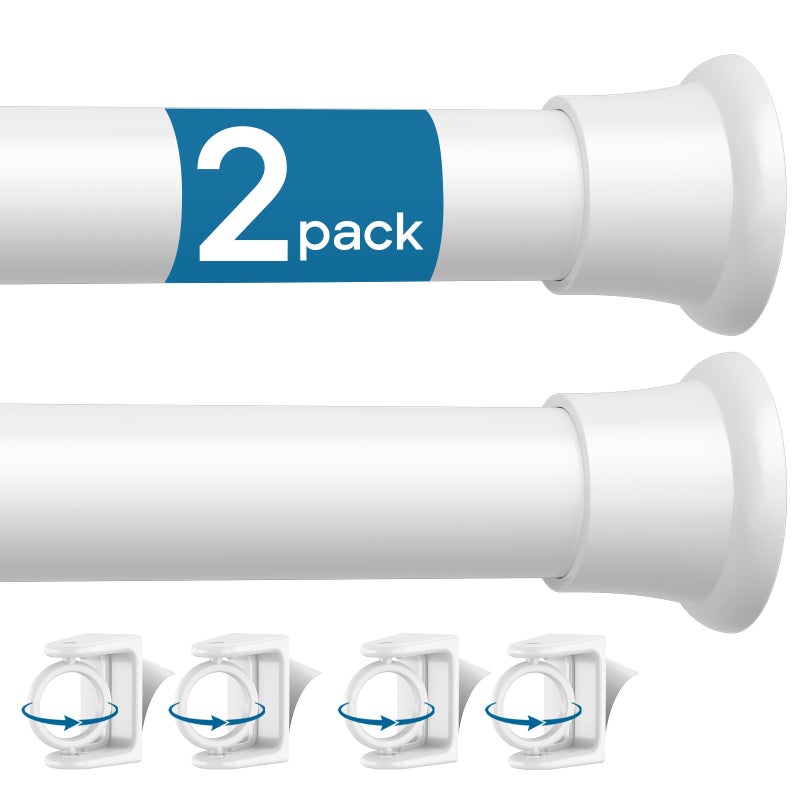 AIZESI 2PCS Spring Tension Curtain Rods 24 to 46 Inch White Spring Curtain Rod Short Curtain Rod Tension Small Curtain Rods for Window, (With Two Set Rod Holder) - Image 1