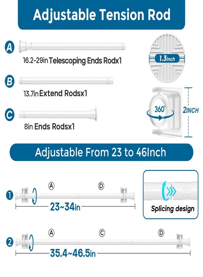 AIZESI 2PCS Spring Tension Curtain Rods 24 to 46 Inch White Spring Curtain Rod Short Curtain Rod Tension Small Curtain Rods for Window, (With Two Set Rod Holder) - Image 2