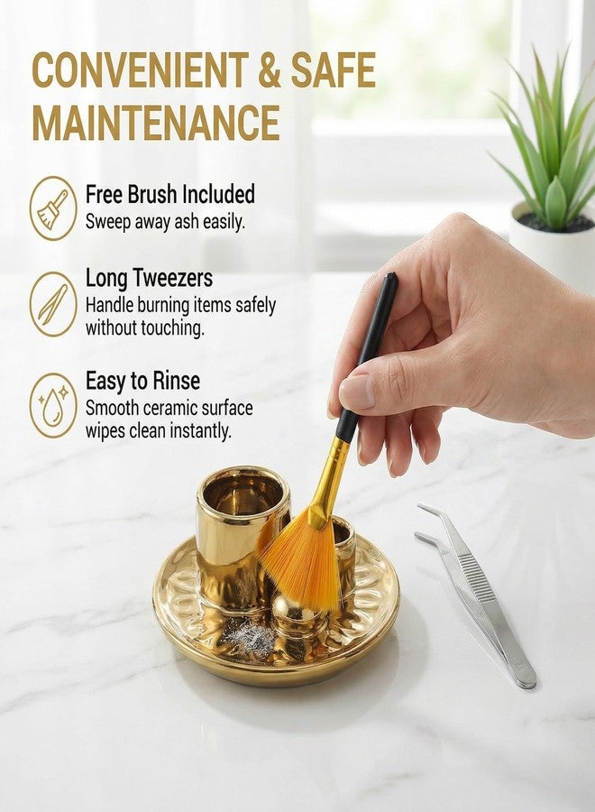 ToolSentryX Palo Santo Sticks Holder,Handmade Ceramic Incense Burner for Palo Santo Incense Sticks, Sage Holder for Burning, Ash Catcher Tray for Meditation Yoga Room-Golden - Image 4