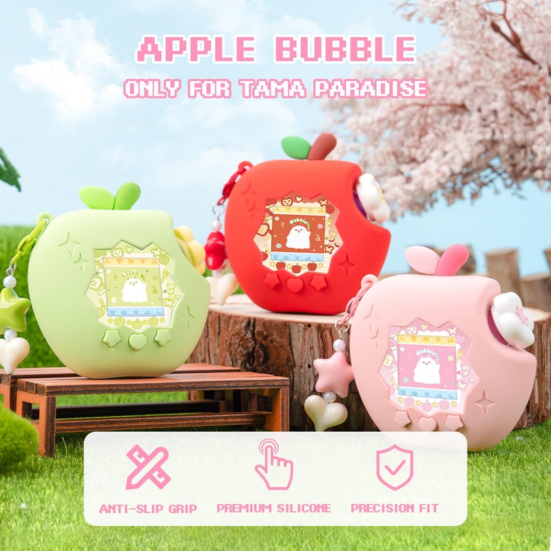 BUBBLELOGUS Apple Case for Tamagotchi Paradise, 4-iaradisen-1 Shockproof Silicone Protective Cover Kit with Faceplate, Flower Dial Cap & Charm, Kawaii Accessories for Girls & Adults (Pink) - Image 2