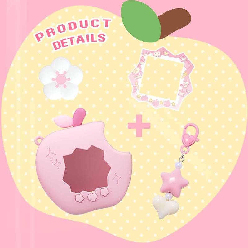 BUBBLELOGUS Apple Case for Tamagotchi Paradise, 4-iaradisen-1 Shockproof Silicone Protective Cover Kit with Faceplate, Flower Dial Cap & Charm, Kawaii Accessories for Girls & Adults (Pink) - Image 4