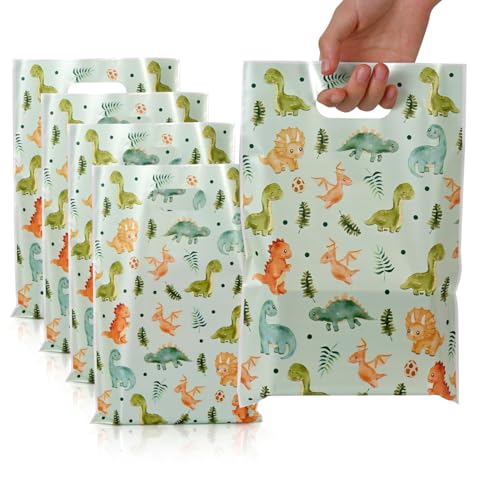 HappFestiv 50 Pcs Dinosaur Party Favor Bags, Cute Dino Plastic Goodie Bags for Candy&Small Gifts, Dinosaur Party Decorations and Supplies Treat Bags, Gift Bags for Birthday Party Baby Shower - Image 1