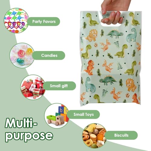HappFestiv 50 Pcs Dinosaur Party Favor Bags, Cute Dino Plastic Goodie Bags for Candy&Small Gifts, Dinosaur Party Decorations and Supplies Treat Bags, Gift Bags for Birthday Party Baby Shower - Image 3