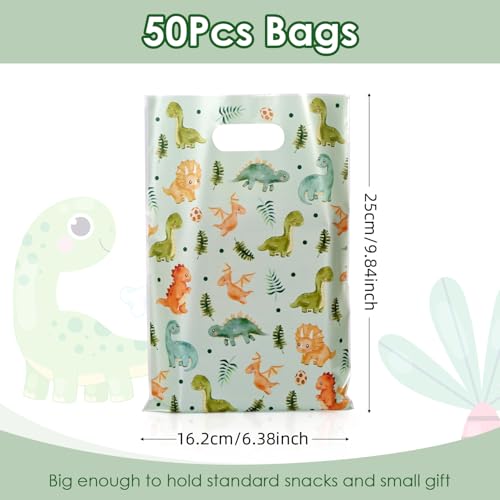 HappFestiv 50 Pcs Dinosaur Party Favor Bags, Cute Dino Plastic Goodie Bags for Candy&Small Gifts, Dinosaur Party Decorations and Supplies Treat Bags, Gift Bags for Birthday Party Baby Shower - Image 2