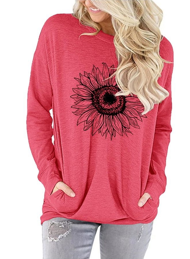 onlypuff Long Sleeve Shirts for Women Fall Fashion Tops Clothing, 01 Sunflower Peach, XXL - Image 2