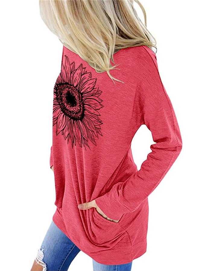 onlypuff Long Sleeve Shirts for Women Fall Fashion Tops Clothing, 01 Sunflower Peach, XXL - Image 3