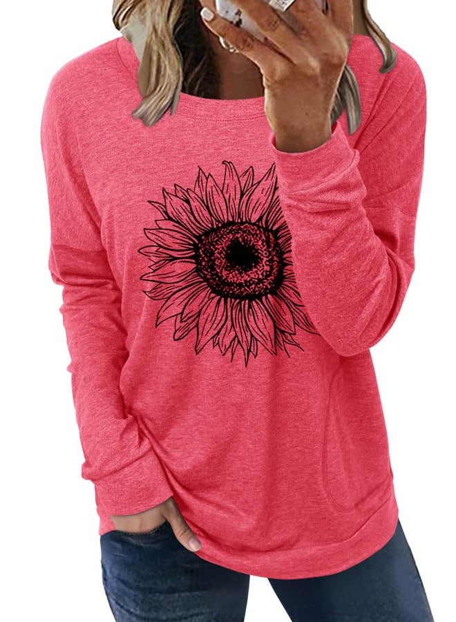 onlypuff Long Sleeve Shirts for Women Fall Fashion Tops Clothing, 01 Sunflower Peach, XXL - Image 1