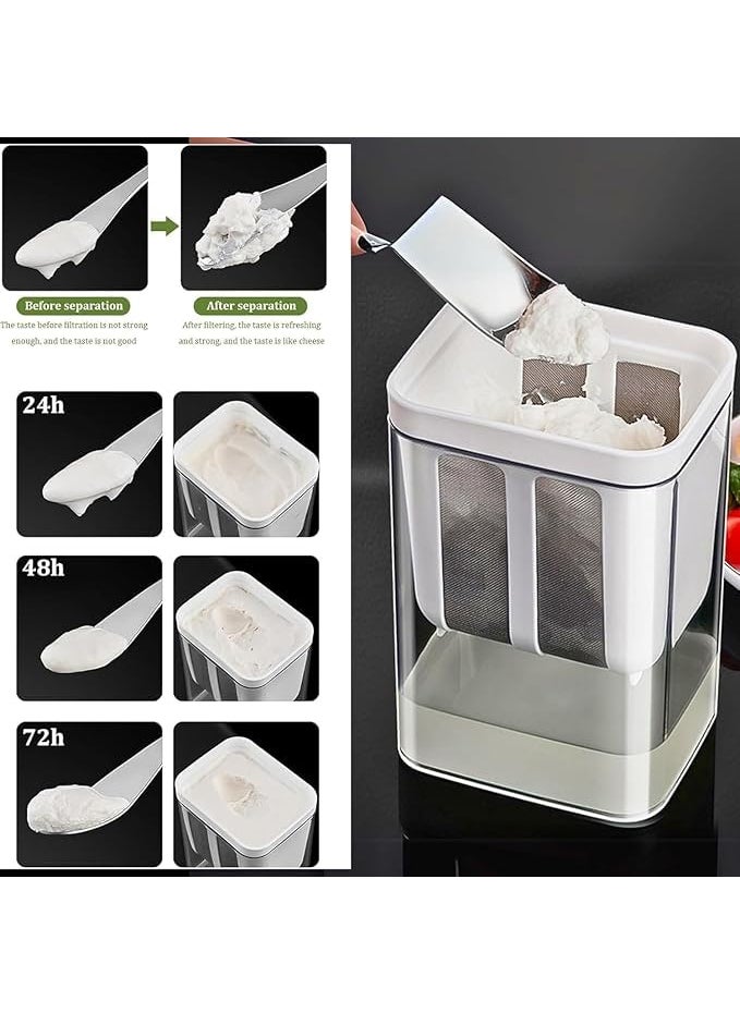 VELUZA - VELUZA Hung Curd Strainer Box Curd Maker and Greek Yogurt Maker 1100ml Fine Mesh Strainer with Lid Multifunctional Yoghurt Filter Curd Maker for Home Whey Separator - Image 1