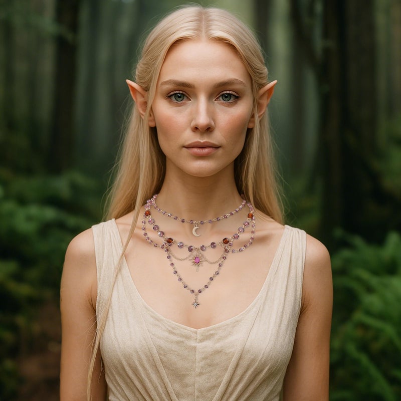 MOSTORY Beaded Fairy Moon Necklace - Layered Sun Choker for Renaissance Accessories Women Fairytale, Vintage Pendant Crescent Necklace for Renfaire Fairycore Cosplay - Image 3