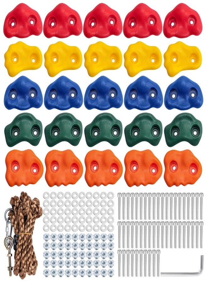 CMOOD Rock Climbing Holds, Rock Climbing Wall for Kids Rock Wall Climbing Kit for Indoor Outdoor Playground Play Set with Mounting Screws, Knotted Rope and 25 Handles - Image 1