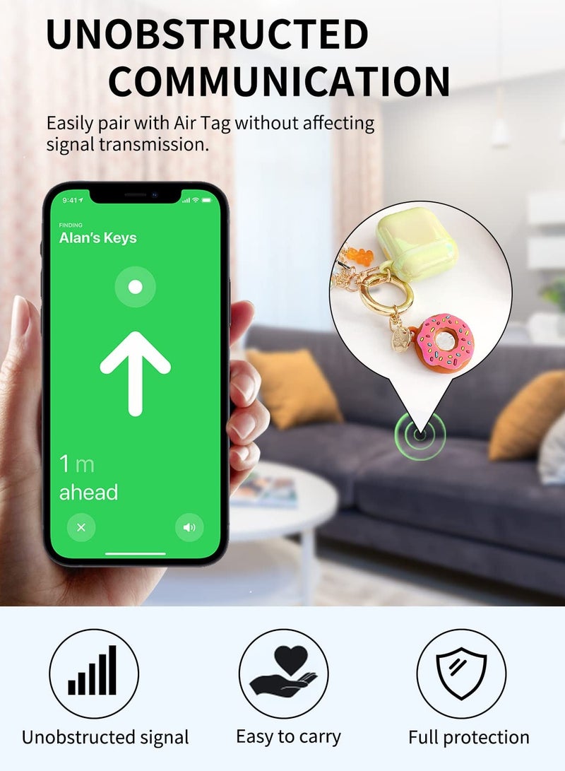 مجموعة من 4 حافظات مفاتيح على شكل دونات لـ AirTag، حافظة لطيفة واقية لحامل AirTag مع سلسلة مفاتيح مضادة للضياع - Image 4