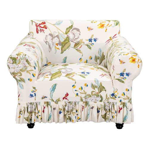 FUANGUI Armchair Slipcover Armchair Cover 1 Piece, Stretch Sofa Couch Cover with Skirt, Couch Slip Covers Pet Friendly, Washable Couch Covers for Sofa, Printed Furniture Protector (1-Seater, 31"-47") - Image 1