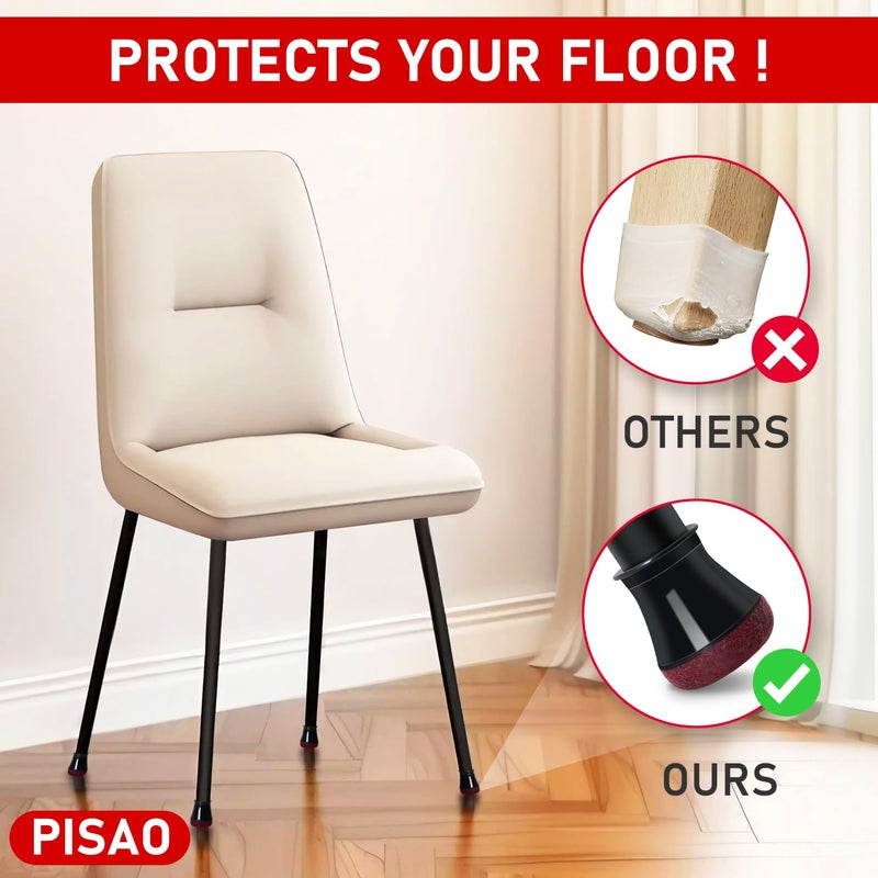 PISAO 24 Pcs Chair Leg Floor Protectors, Black Silicone Chair Leg Protectors Caps Covers for Hardwood Floors, Furniture Pads Sliders with Wrapped Felt Bottom Medium (Fit:0.76"-1.18") - Image 2