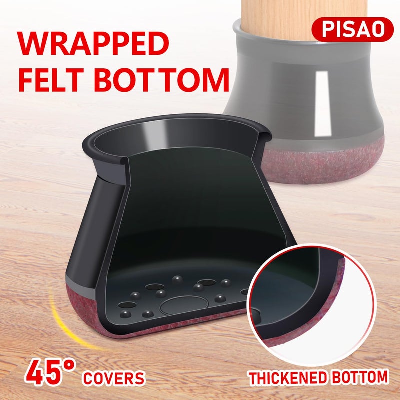 PISAO 24 Pcs Chair Leg Floor Protectors, Black Silicone Chair Leg Protectors Caps Covers for Hardwood Floors, Furniture Pads Sliders with Wrapped Felt Bottom Medium (Fit:0.76"-1.18") - Image 5