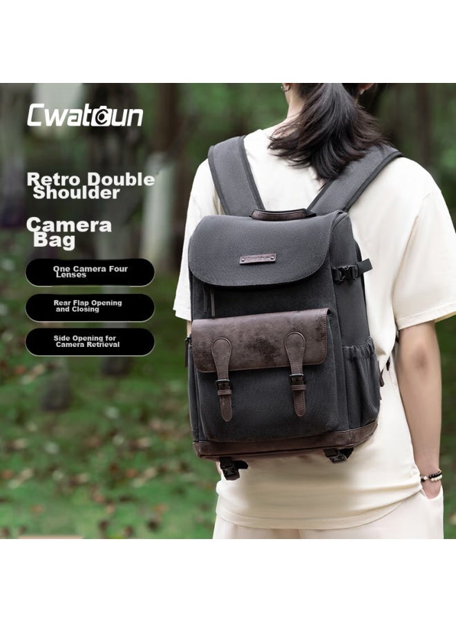 Cwatcun Retro Camera Bag, Double Shoulder Photography Bag, Upper And Lower Compartments, Scratch-resistant, Wear-resistant, Large Capacity, Waterproof Photography Bag, Portable Bag - Image 1