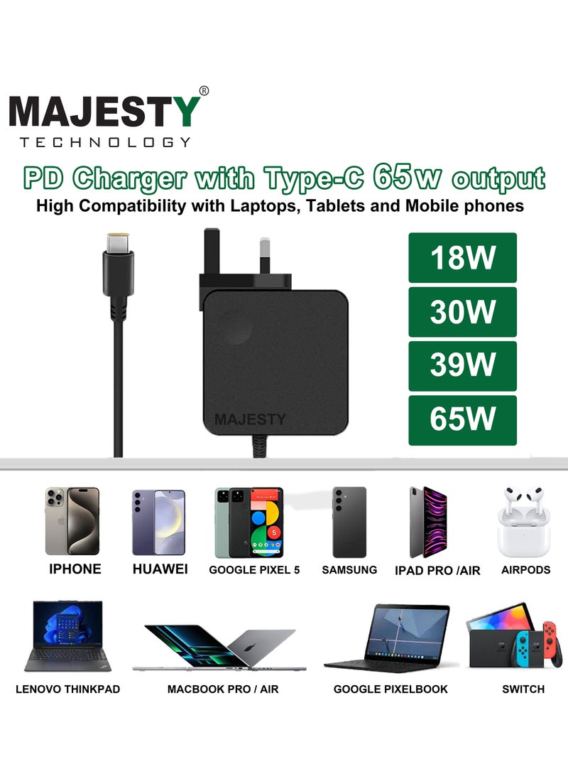 Majesty - Type C Laptop Charger 65W USB Fast Wall Charger Compatible with MacBook Pro, Samsung, Lenovo, ThinkPad, HP, Dell, Asus, Acer, Huawei, Xiaomi and other Type C devices - Image 1