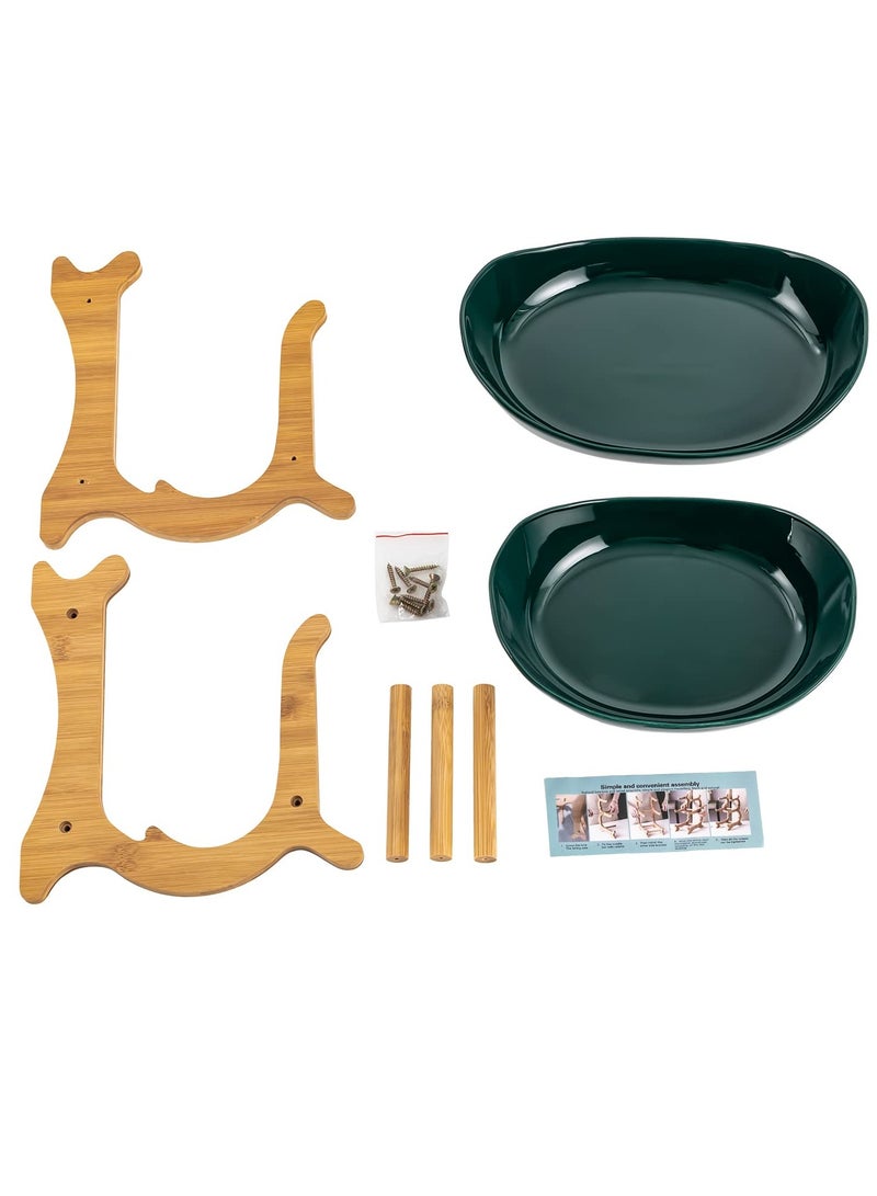 Bukela 2 Tier Fruit Bowl for Kitchen Counter Ceramic Fruit Basket with Bamboo Wooden Frame Green Tiered Fruit Rack for Fruit Vegetable Storage(2 Tier Green) - Image 2