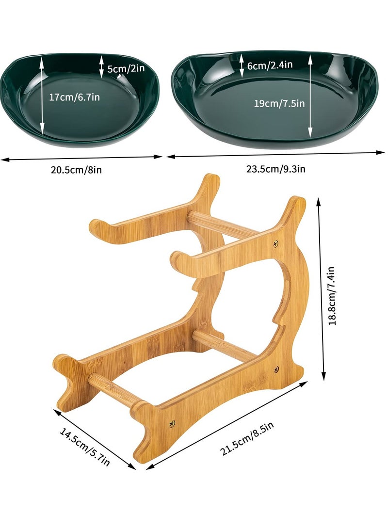 Bukela 2 Tier Fruit Bowl for Kitchen Counter Ceramic Fruit Basket with Bamboo Wooden Frame Green Tiered Fruit Rack for Fruit Vegetable Storage(2 Tier Green) - Image 3