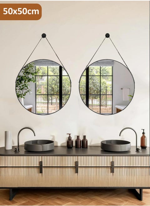 Pack Of 2 Nordic Style Circle Shape Hanging Mirror Cute and Luxury Design Modern Mirror Hanging Vanity Mirror for Bedroom Bathroom Living Room without Light Size 50cm