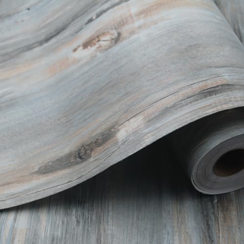 auxua Wood Grain Peel and Stick Floor Tiles – 11.8” Width, Full Roll Length of 394" – Versatile Design for Any Space, Sunwashed Blue Self Adhesive Vinyl Flooring, Waterproof and Non-Slip Features - Image 1