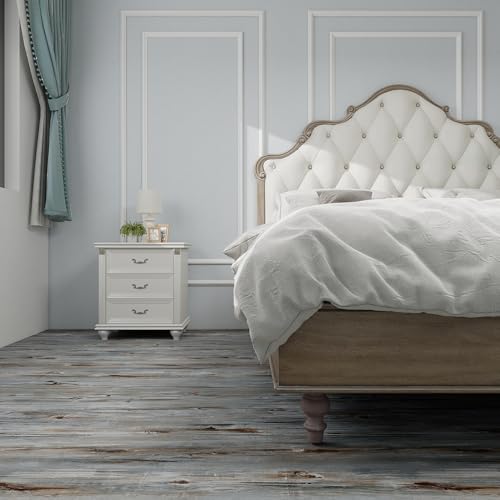 auxua Wood Grain Peel and Stick Floor Tiles – 11.8” Width, Full Roll Length of 394" – Versatile Design for Any Space, Sunwashed Blue Self Adhesive Vinyl Flooring, Waterproof and Non-Slip Features - Image 3
