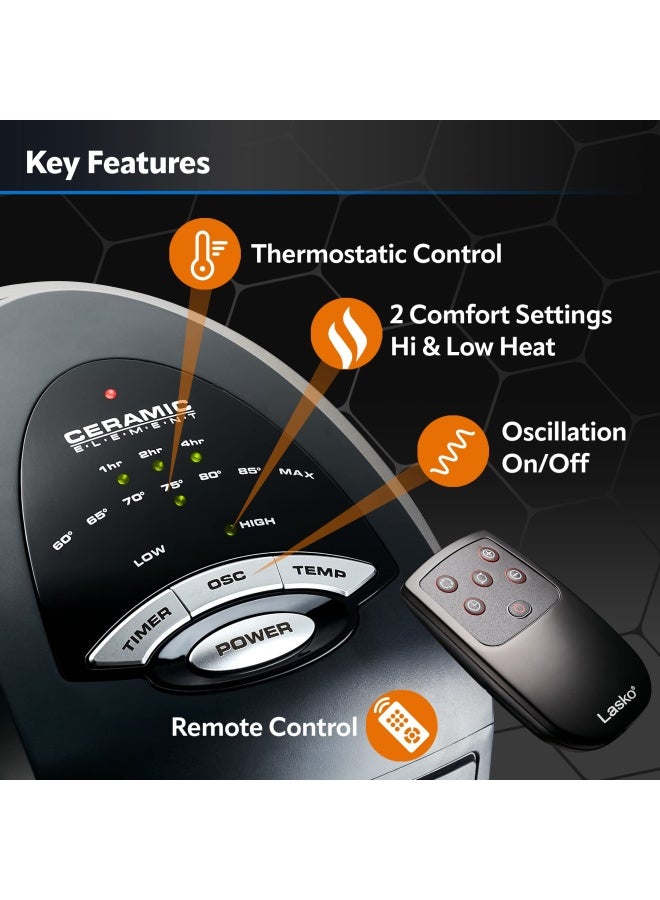 Lasko Lasko Oscillating Ceramic Tower Space Heater For Home With Adjustable Thermostat Timer And Remote Control 225 Inches Grey Black 1500W 751320  - Image 3