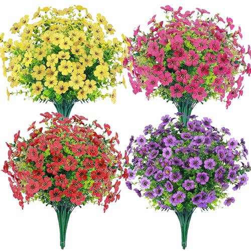 Der Rose 24 Bundles Artificial Flowers for Outdoors Fake Flowers Plants Spring Summer Decoration UV Resistant for Outside Home Porch Patio Garden Decor - Image 1