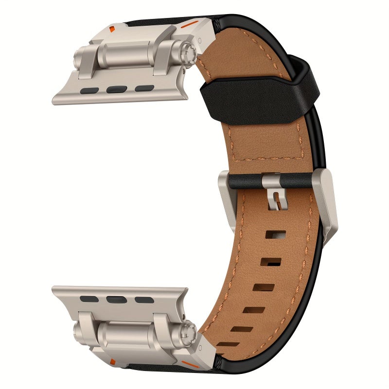 حزام من جلد نابا الأسود الفاخر بلون الشمبانيا للنسخ القديم مخصص لساعة Apple Watch Ultra Series - Image 1
