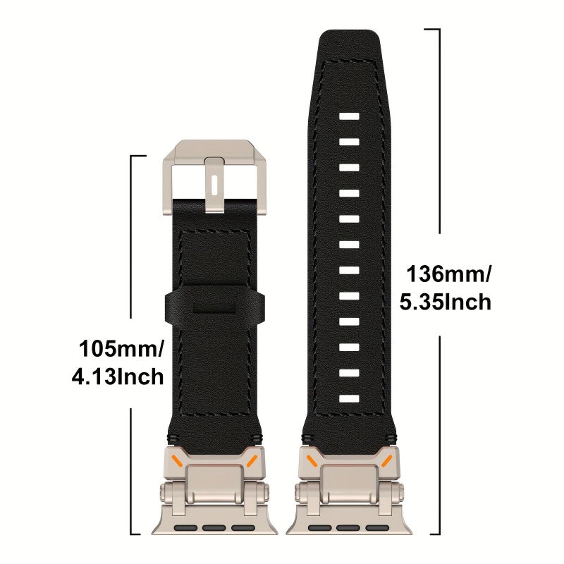 حزام من جلد نابا الأسود الفاخر بلون الشمبانيا للنسخ القديم مخصص لساعة Apple Watch Ultra Series - Image 2