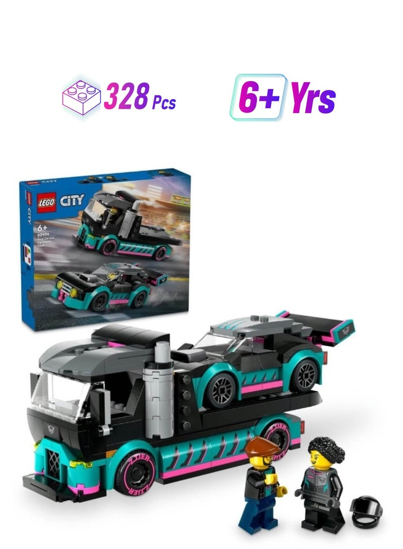 LEGO City Race Car & Car Carrier Truck 60406 Building Toy Set (328 Pieces) - Image 1