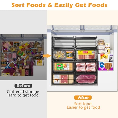 NADAMOO Freezer Organizer Bins, 2 Packs Large Expandable Stackable Chest Freezer Containers with Handle, Metal Adjustable Storage Baskets for Fridge, Deep Freezer, Cabinet, Kitchen, Pantry - Black - Image 2